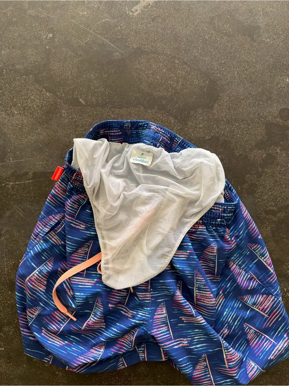chubbies small 5.5” inseam Blue Swim Trunks with Pink and Orange Accent